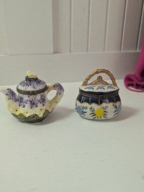 Hinged Trinket boxes teapot and purse